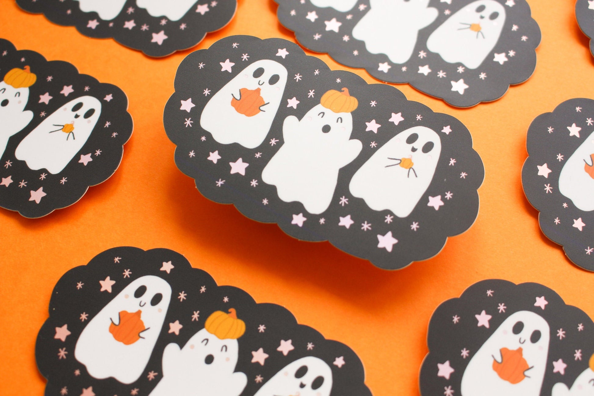 Cute Ghost Pumpkin Holographic Sticker - Matte Vinyl
