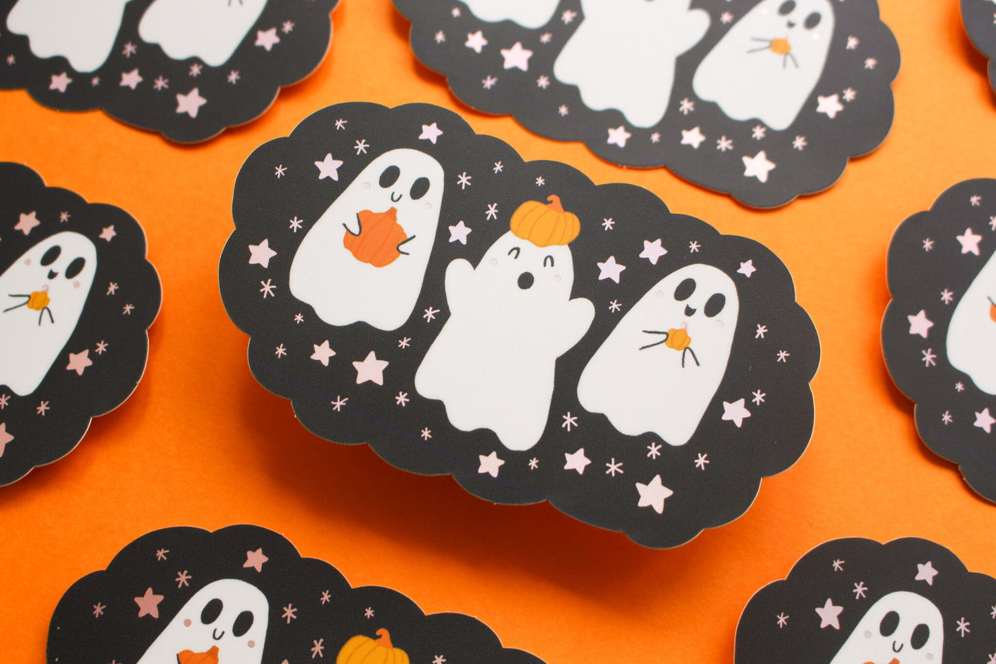Cute Ghost Pumpkin Holographic Sticker - Matte Vinyl