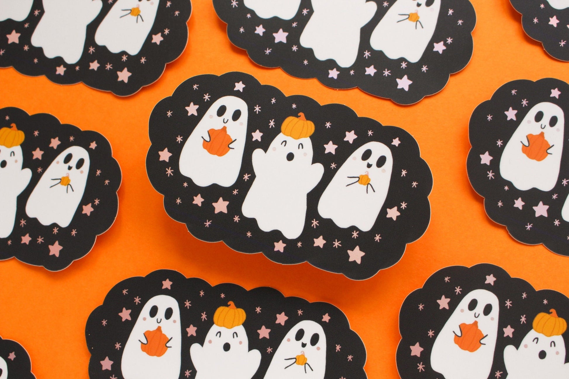 Cute Ghost Pumpkin Holographic Sticker - Matte Vinyl