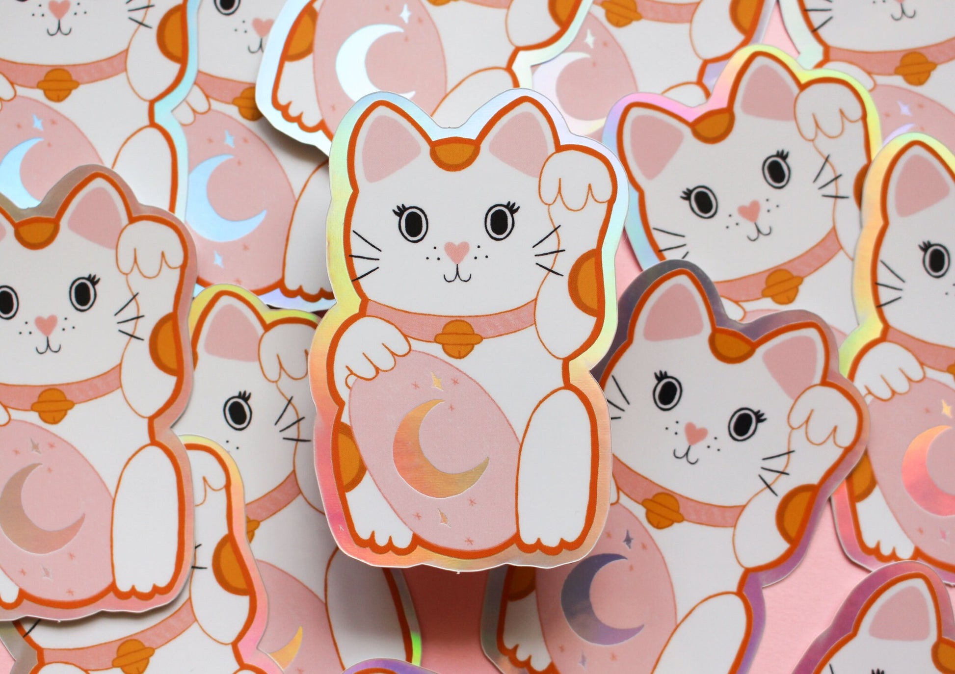 Lucky Cat Holographic Sticker - Waterproof Vinyl