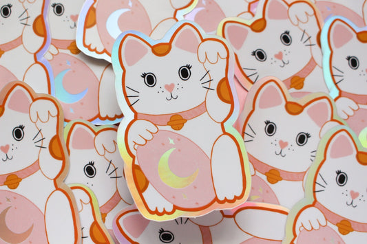 Lucky Cat Holographic Sticker - Waterproof Vinyl