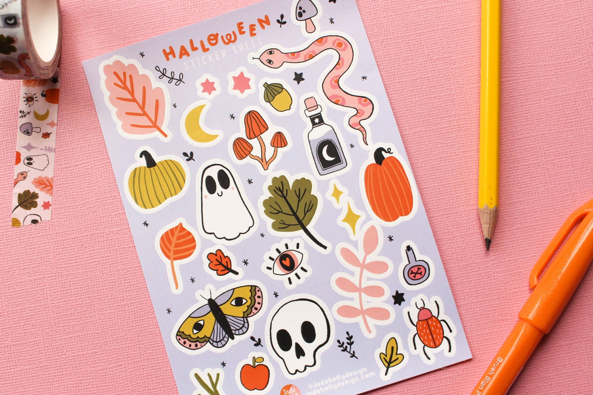 Halloween Vinyl Sticker Sheet - journal stickers, scrapbook stickers, planner, Spooky season, pumpkins, ghosties, moth, witchy, autumnal