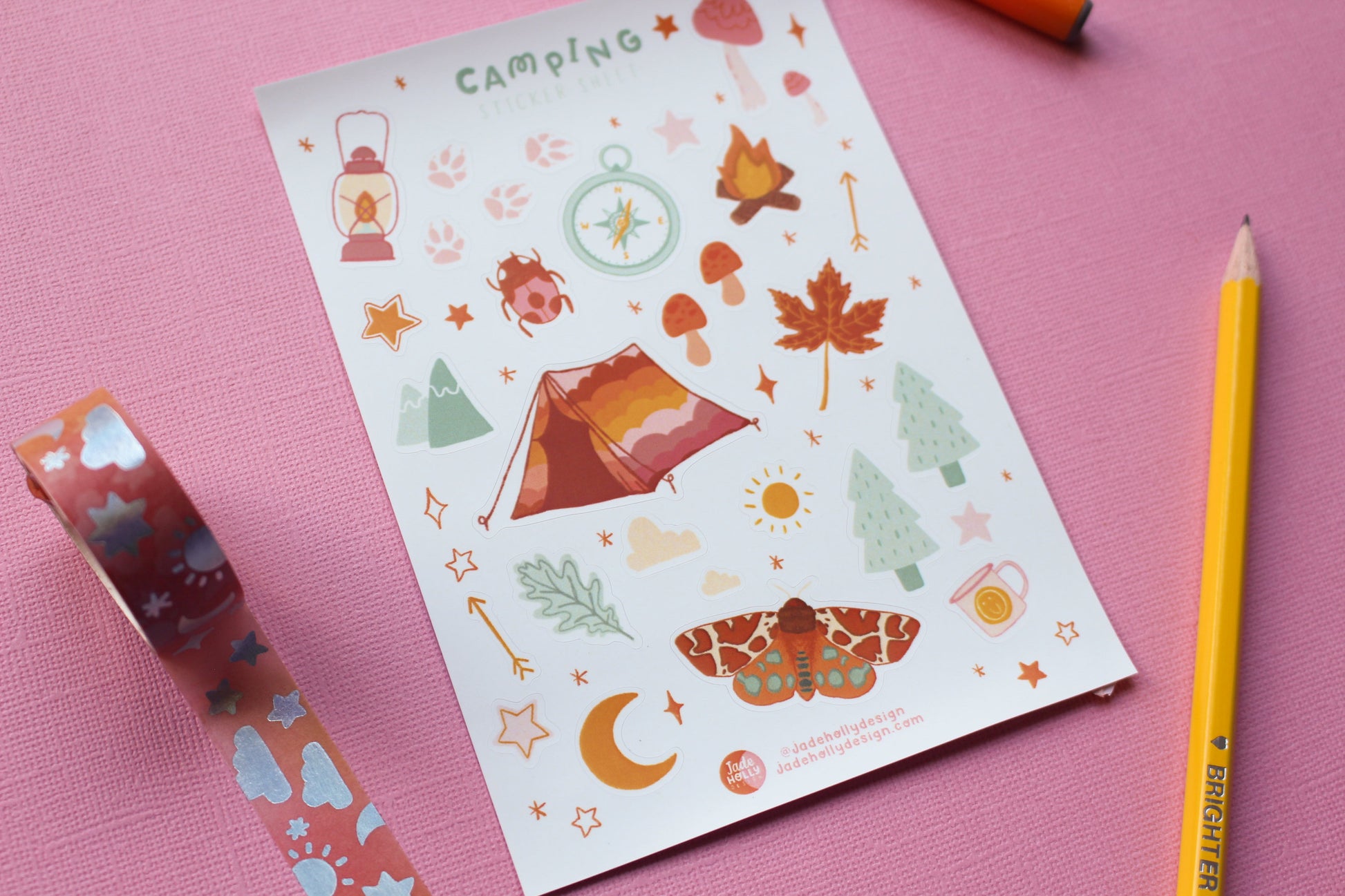 Camping Vinyl Sticker Sheet - journal stickers, scrapbook stickers, planner,