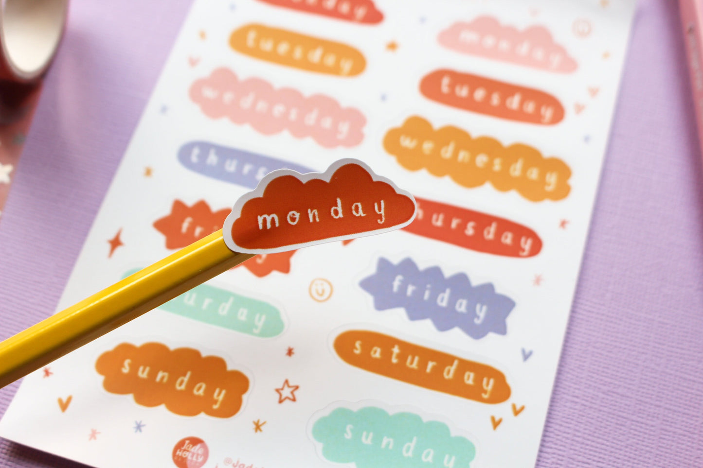 Days of The Week Vinyl Sticker Sheet - journal stickers, scrapbook stickers, planner,