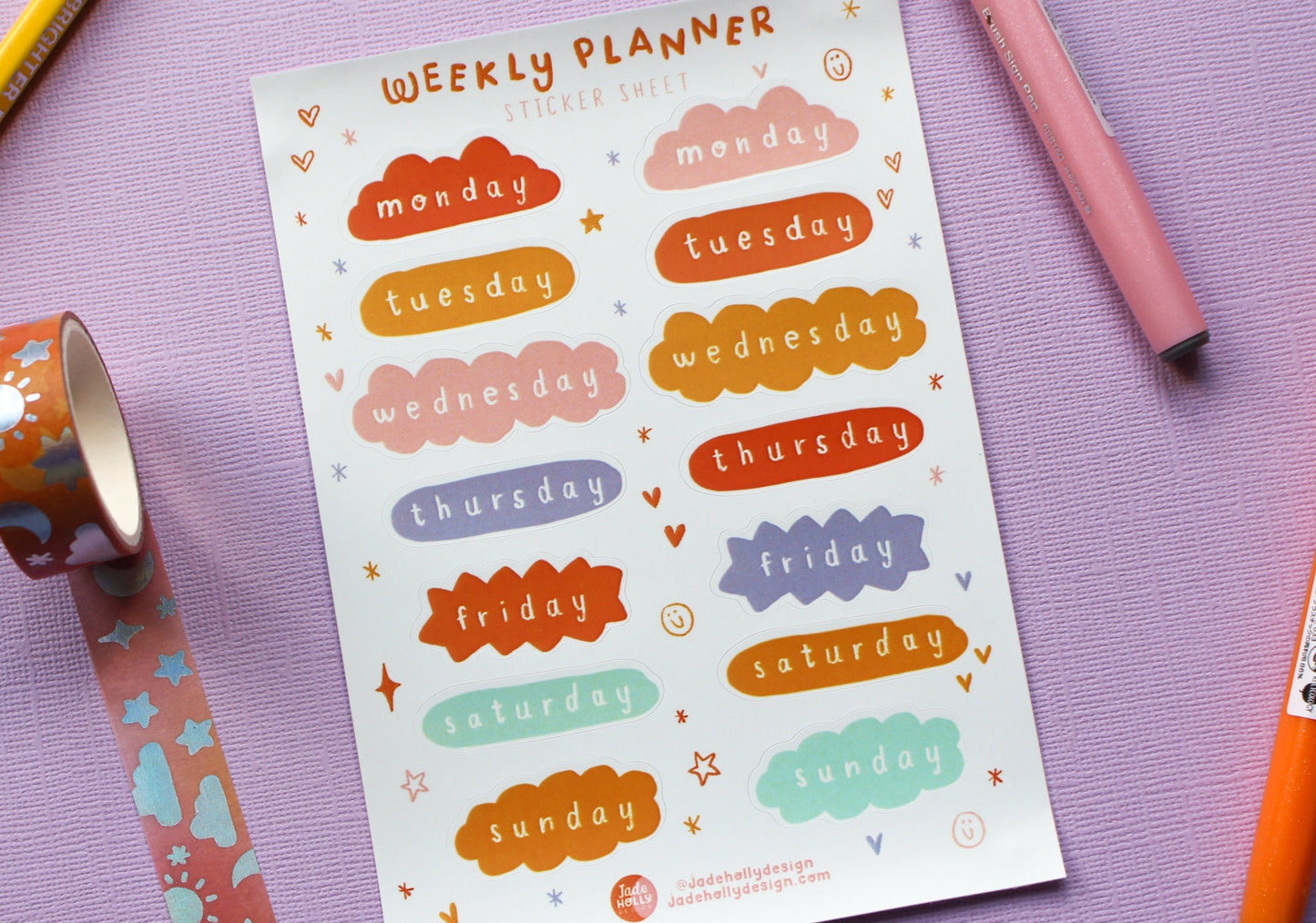 Days of The Week Vinyl Sticker Sheet - journal stickers, scrapbook stickers, planner,