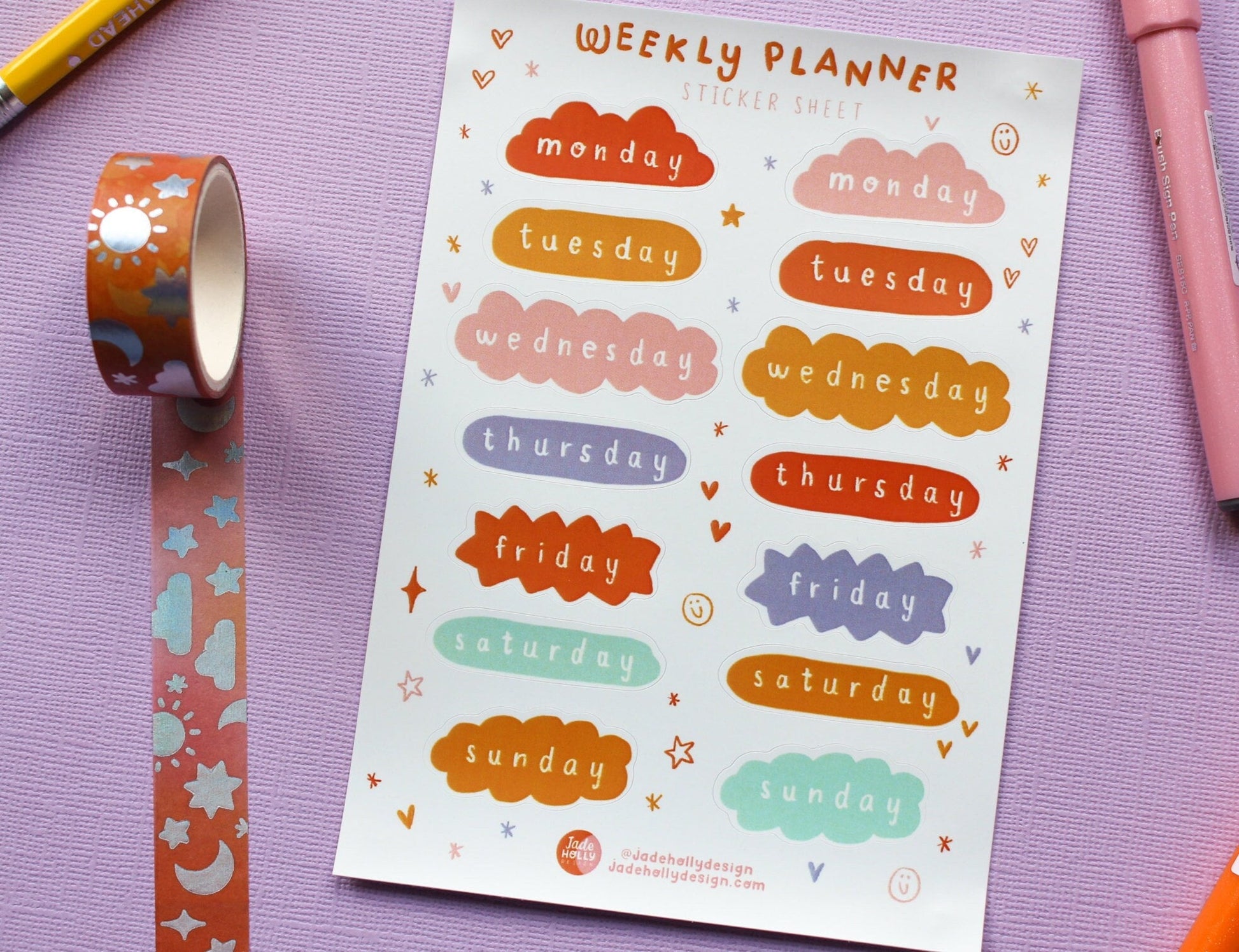 Days of The Week Vinyl Sticker Sheet - journal stickers, scrapbook stickers, planner,
