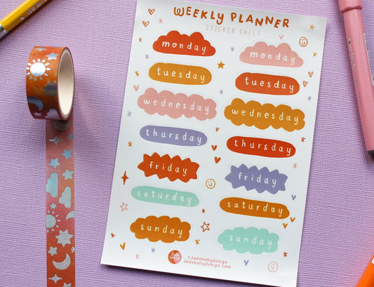 Days of The Week Vinyl Sticker Sheet - journal stickers, scrapbook stickers, planner,