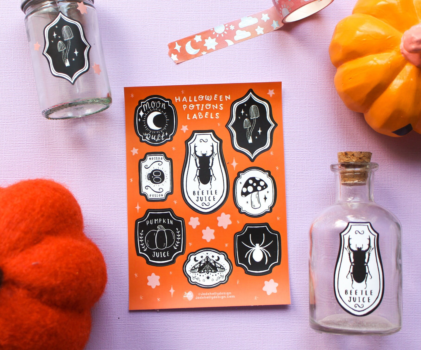 Mini Potion Labels Vinyl Sticker Sheet - Spooky season, pumpkins, ghosties, moth, witchy, autumnal