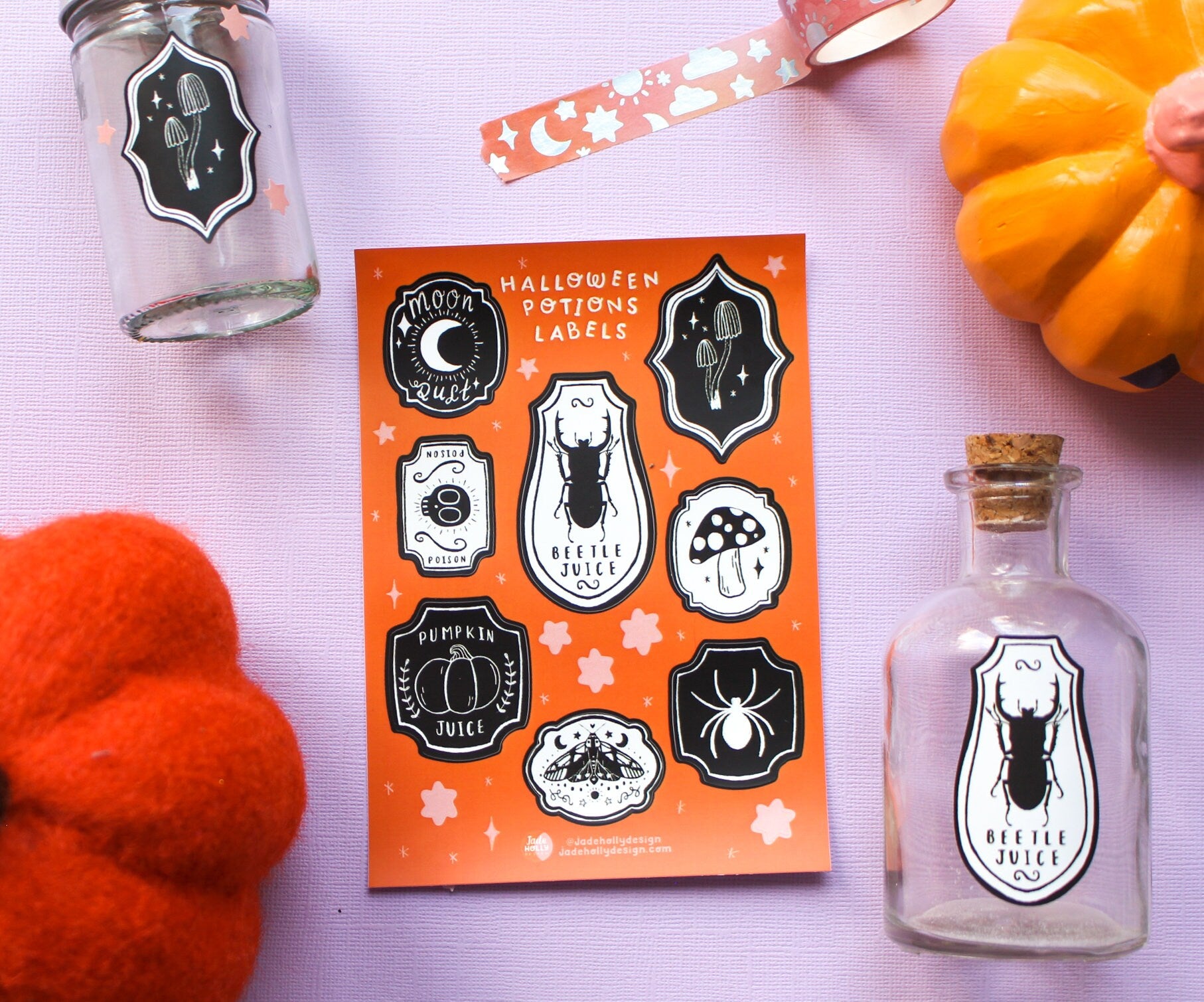 Mini Potion Labels Vinyl Sticker Sheet - Spooky season, pumpkins, ghosties, moth, witchy, autumnal