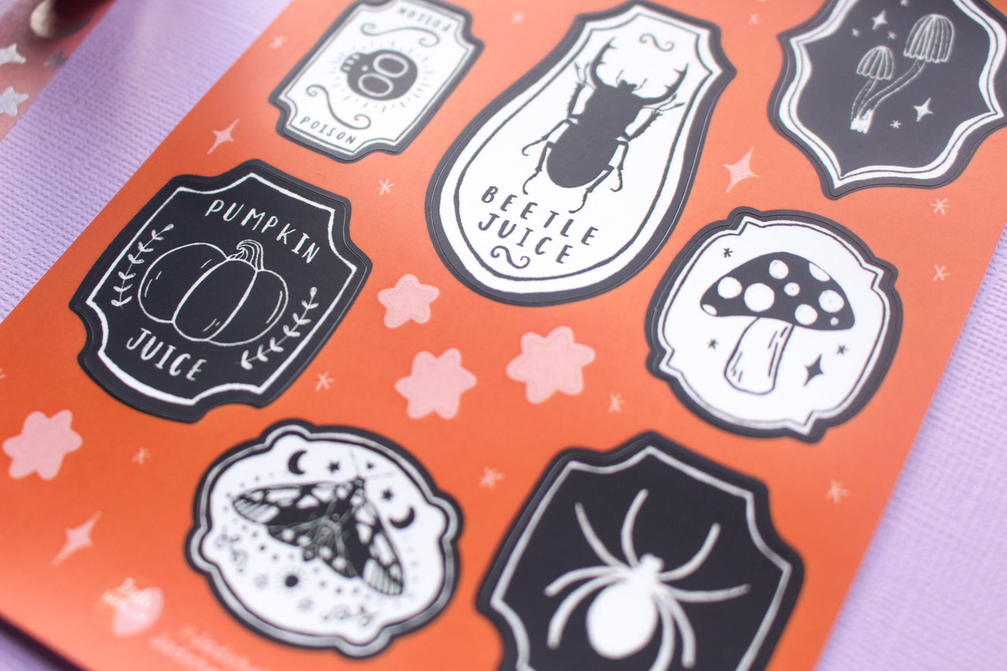 Mini Potion Labels Vinyl Sticker Sheet - Spooky season, pumpkins, ghosties, moth, witchy, autumnal