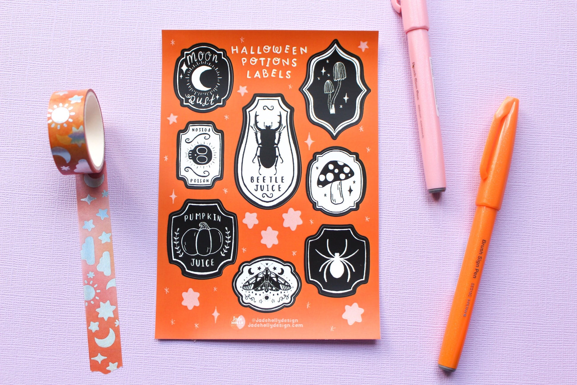 Mini Potion Labels Vinyl Sticker Sheet - Spooky season, pumpkins, ghosties, moth, witchy, autumnal