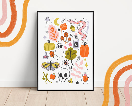 Pastel Halloween Print – Cute Spooky Season Illustration (A5, A4, A3)