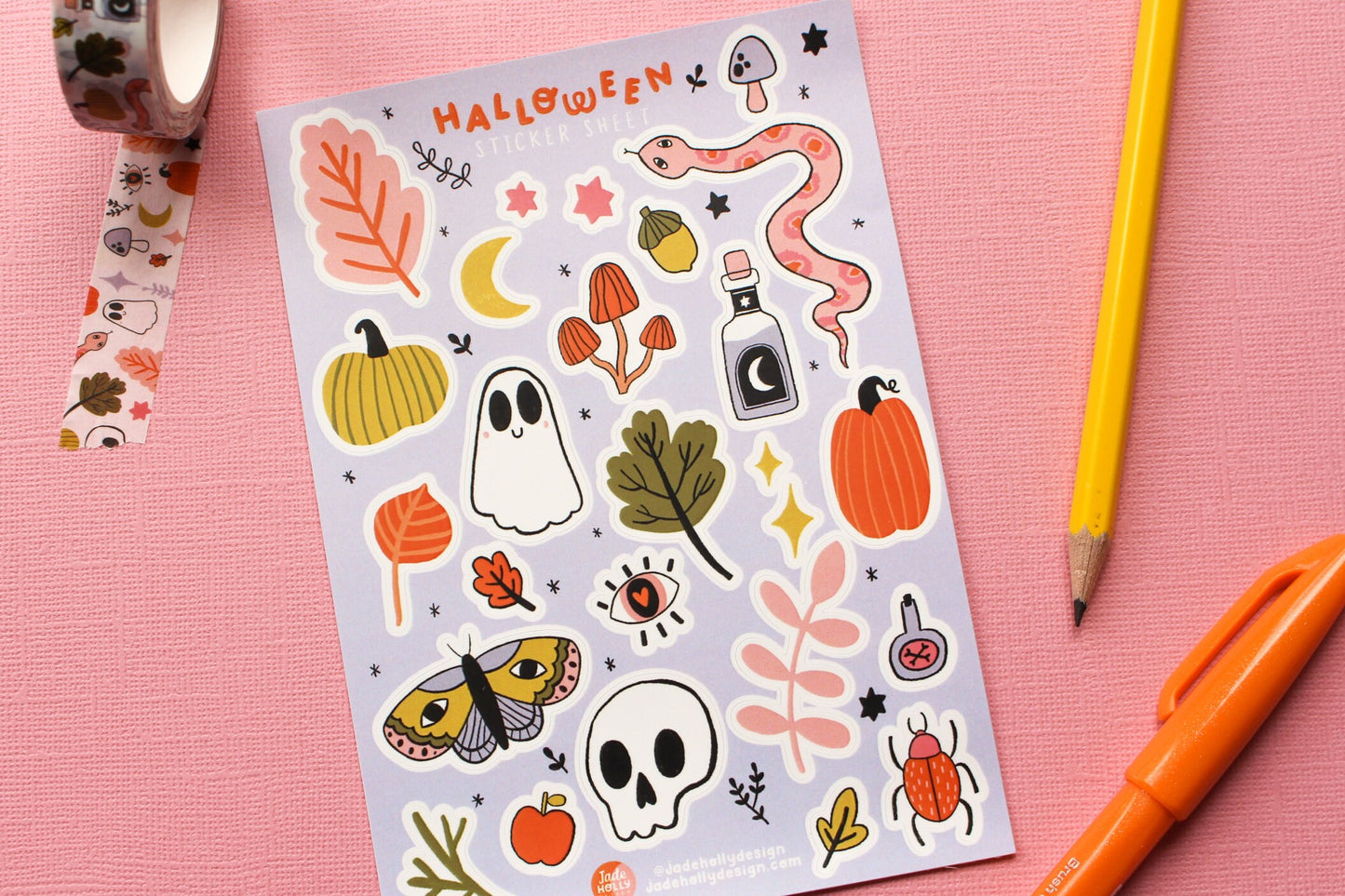 Halloween Vinyl Sticker Sheet - journal stickers, scrapbook stickers, planner, Spooky season, pumpkins, ghosties, moth, witchy, autumnal