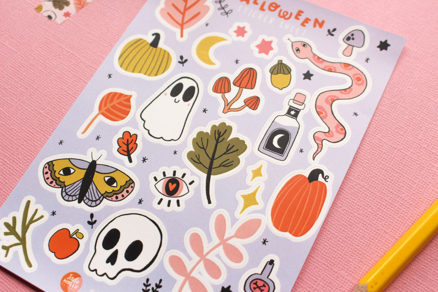 Halloween Vinyl Sticker Sheet - journal stickers, scrapbook stickers, planner, Spooky season, pumpkins, ghosties, moth, witchy, autumnal
