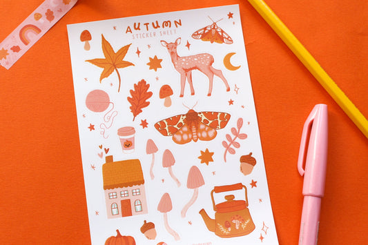 Autumn Vinyl Sticker Sheet - journal stickers, scrapbook stickers, planner, pumpkins, ghosties, witchy, autumnal