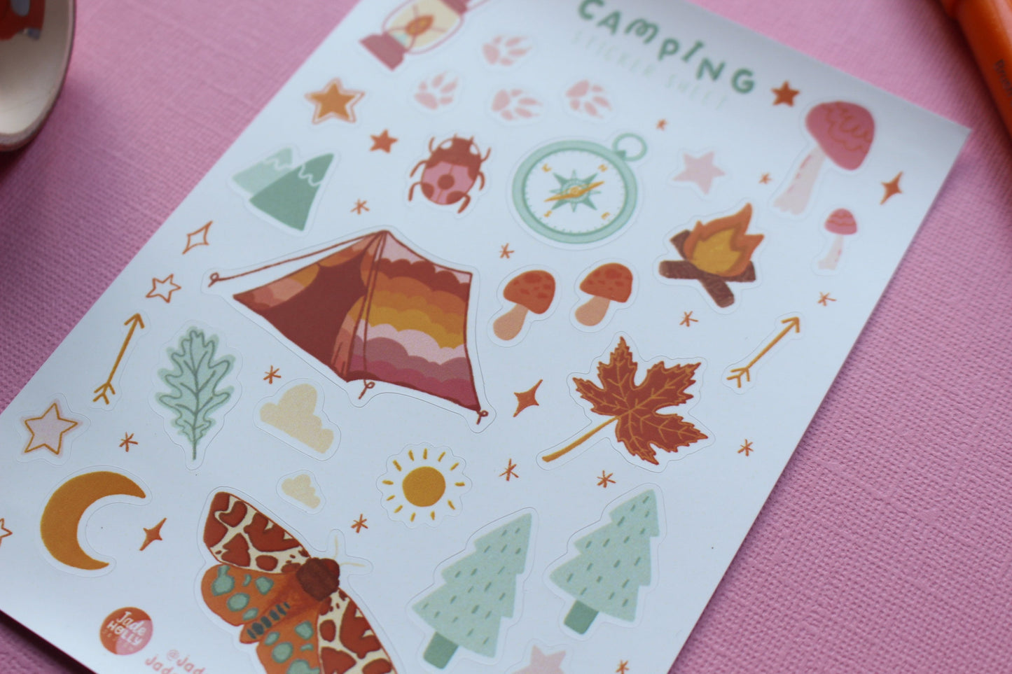 Camping Vinyl Sticker Sheet - journal stickers, scrapbook stickers, planner,