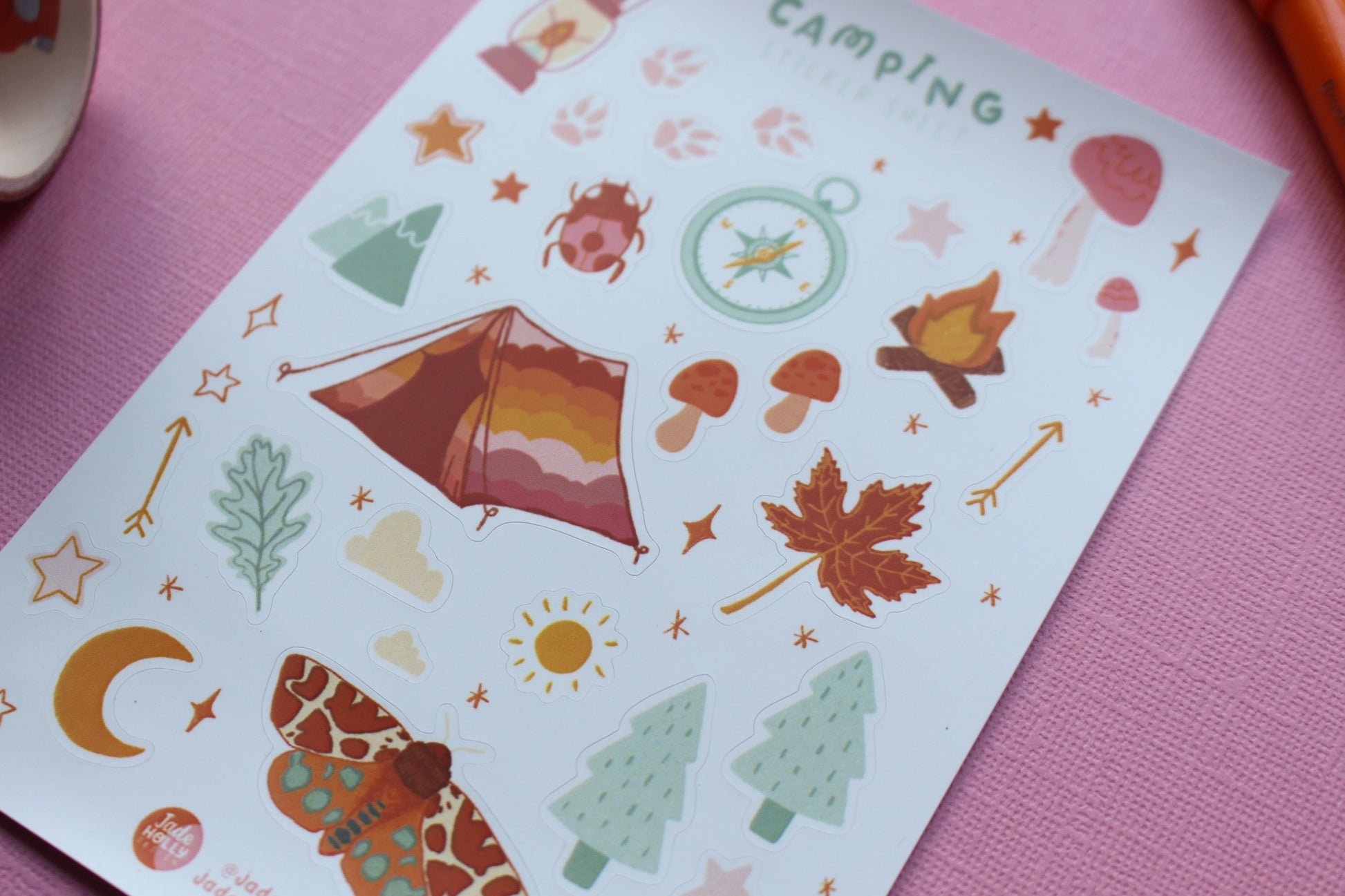 Camping Vinyl Sticker Sheet - journal stickers, scrapbook stickers, planner,