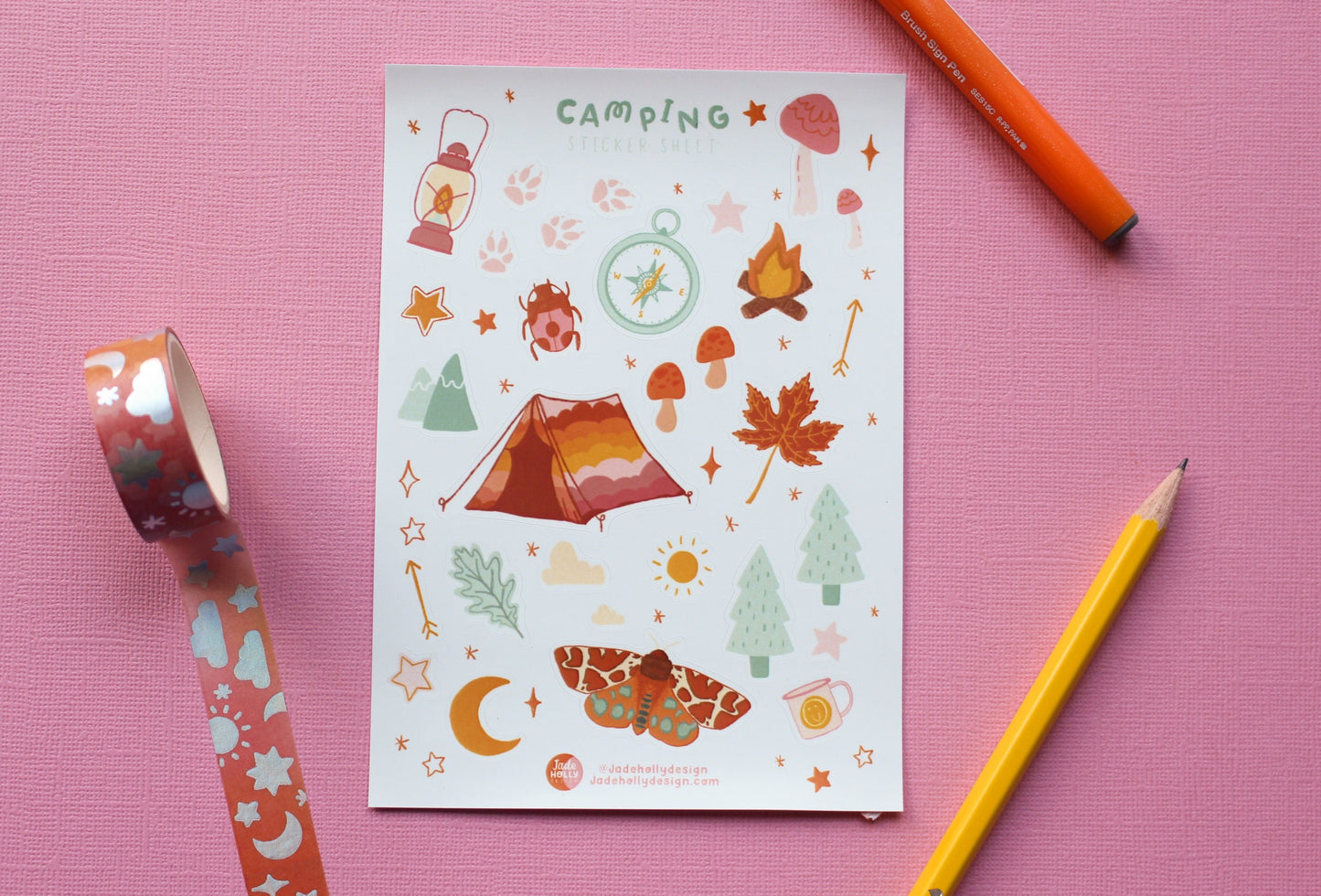 Camping Vinyl Sticker Sheet - journal stickers, scrapbook stickers, planner,