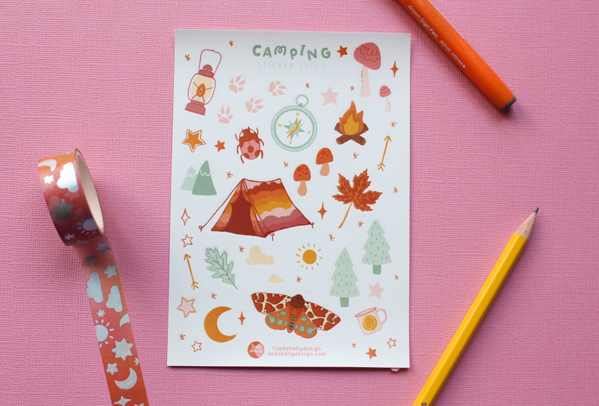 Camping Vinyl Sticker Sheet - journal stickers, scrapbook stickers, planner,