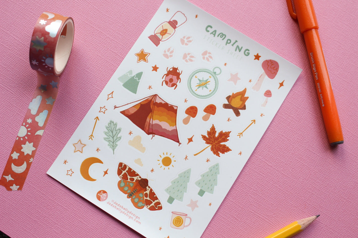 Camping Vinyl Sticker Sheet - journal stickers, scrapbook stickers, planner,