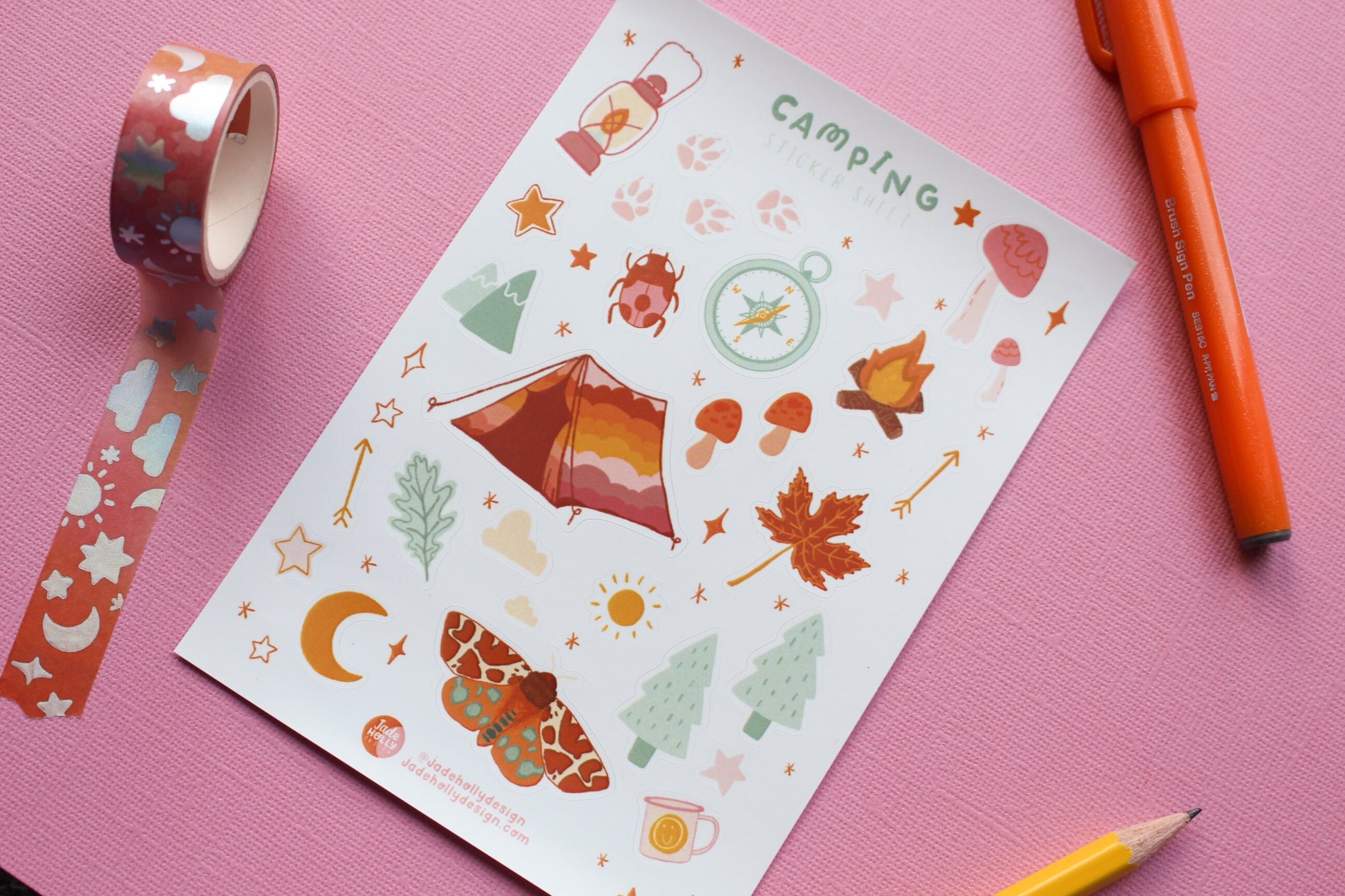 Camping Vinyl Sticker Sheet - journal stickers, scrapbook stickers, planner,