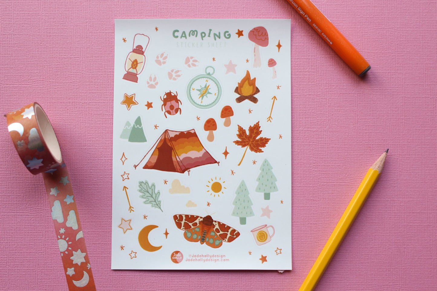 Camping Vinyl Sticker Sheet - journal stickers, scrapbook stickers, planner,