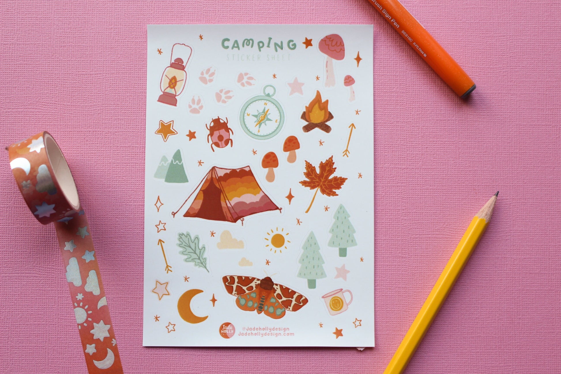 Camping Vinyl Sticker Sheet - journal stickers, scrapbook stickers, planner,