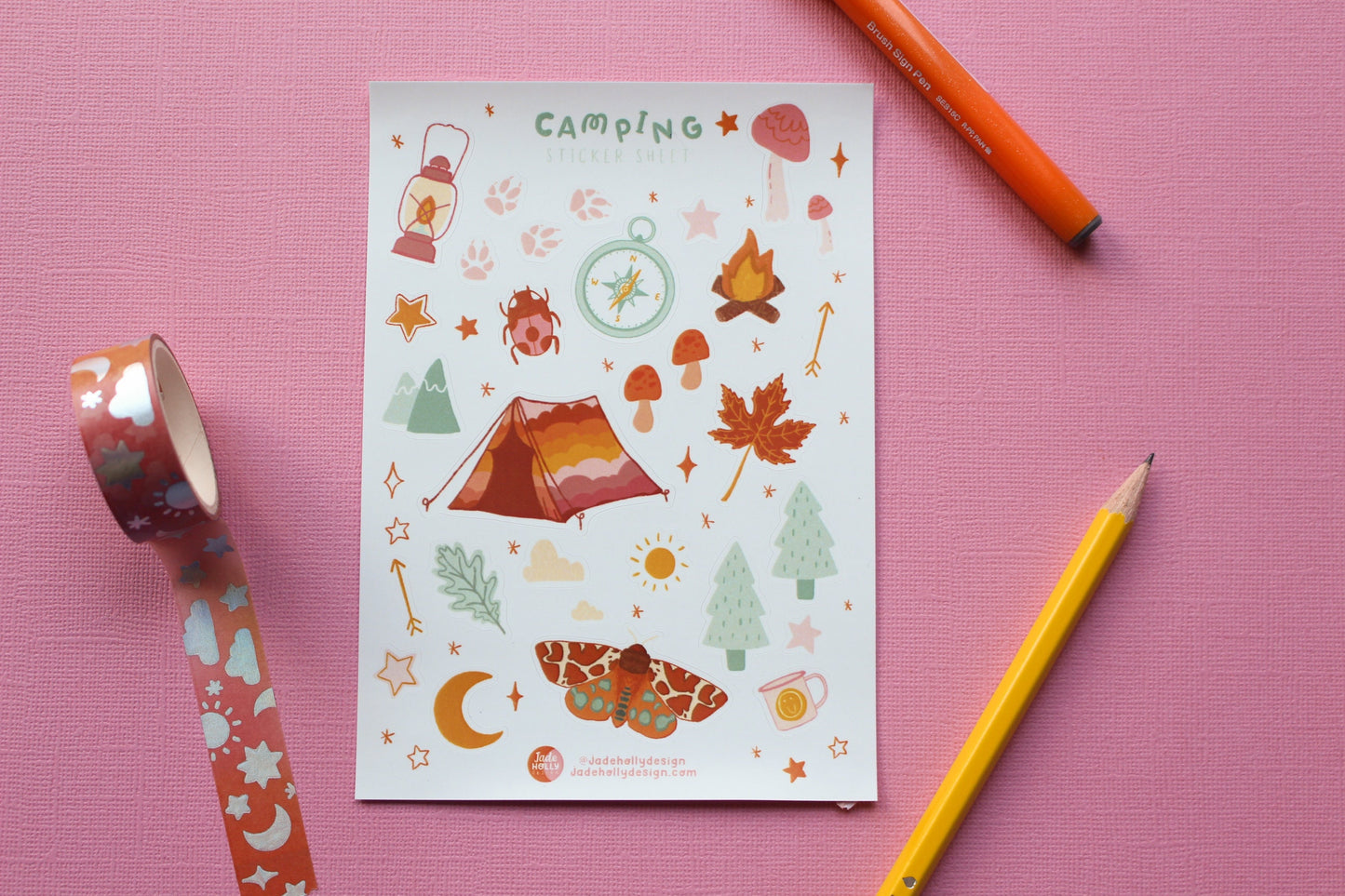 Camping Vinyl Sticker Sheet - journal stickers, scrapbook stickers, planner,