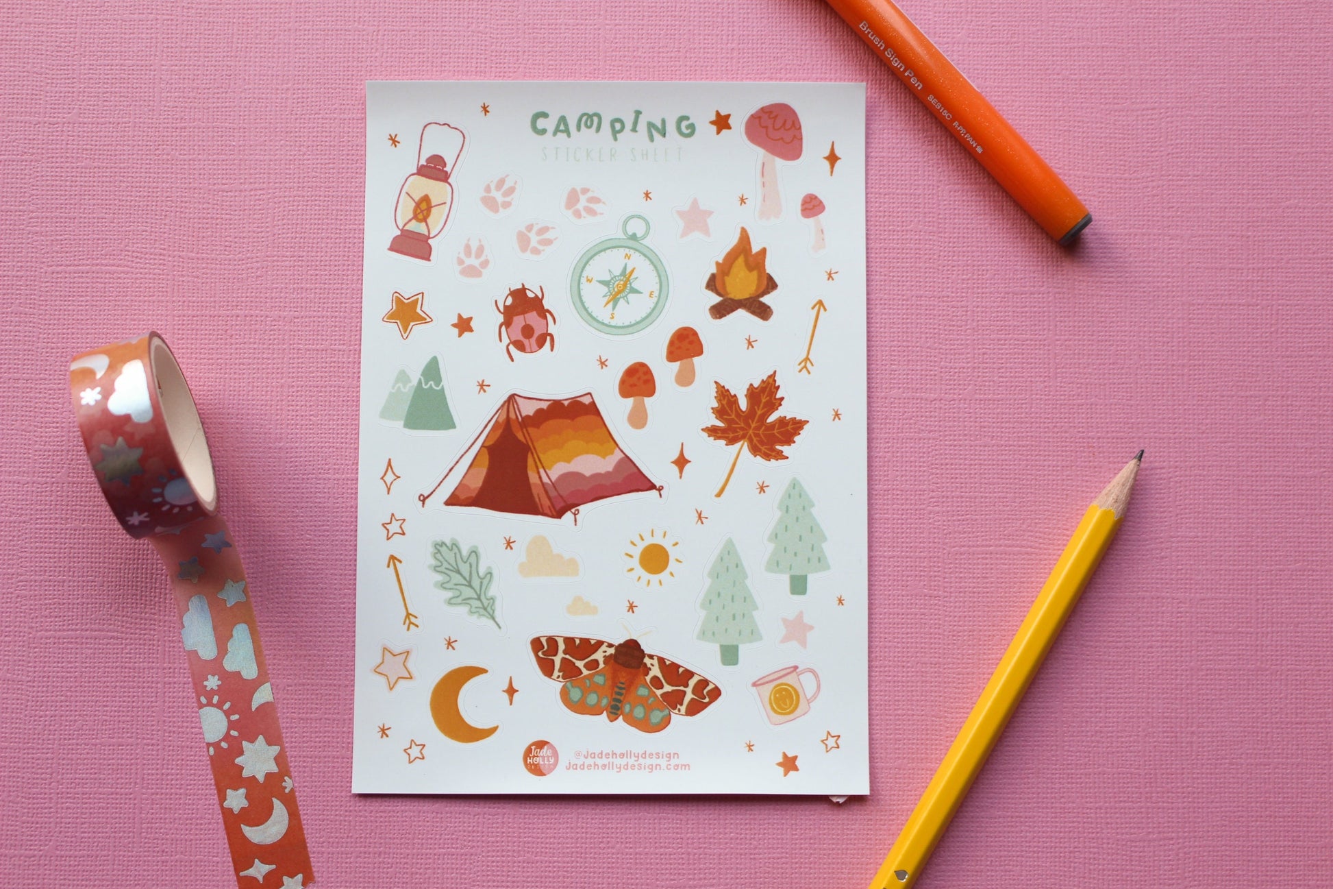 Camping Vinyl Sticker Sheet - journal stickers, scrapbook stickers, planner,
