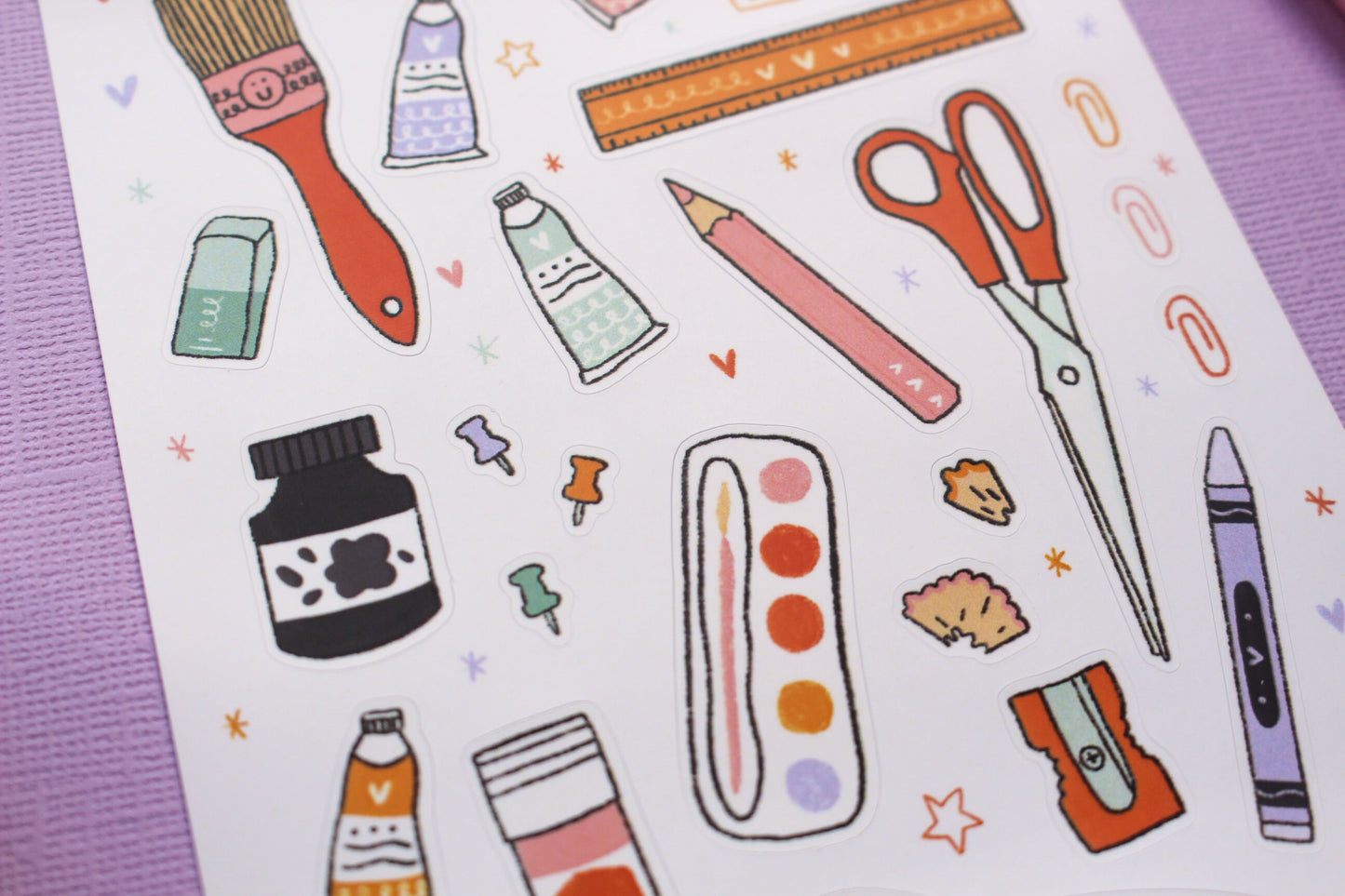Art Supplies Vinyl Sticker Sheet - journal stickers, scrapbook stickers, planner,