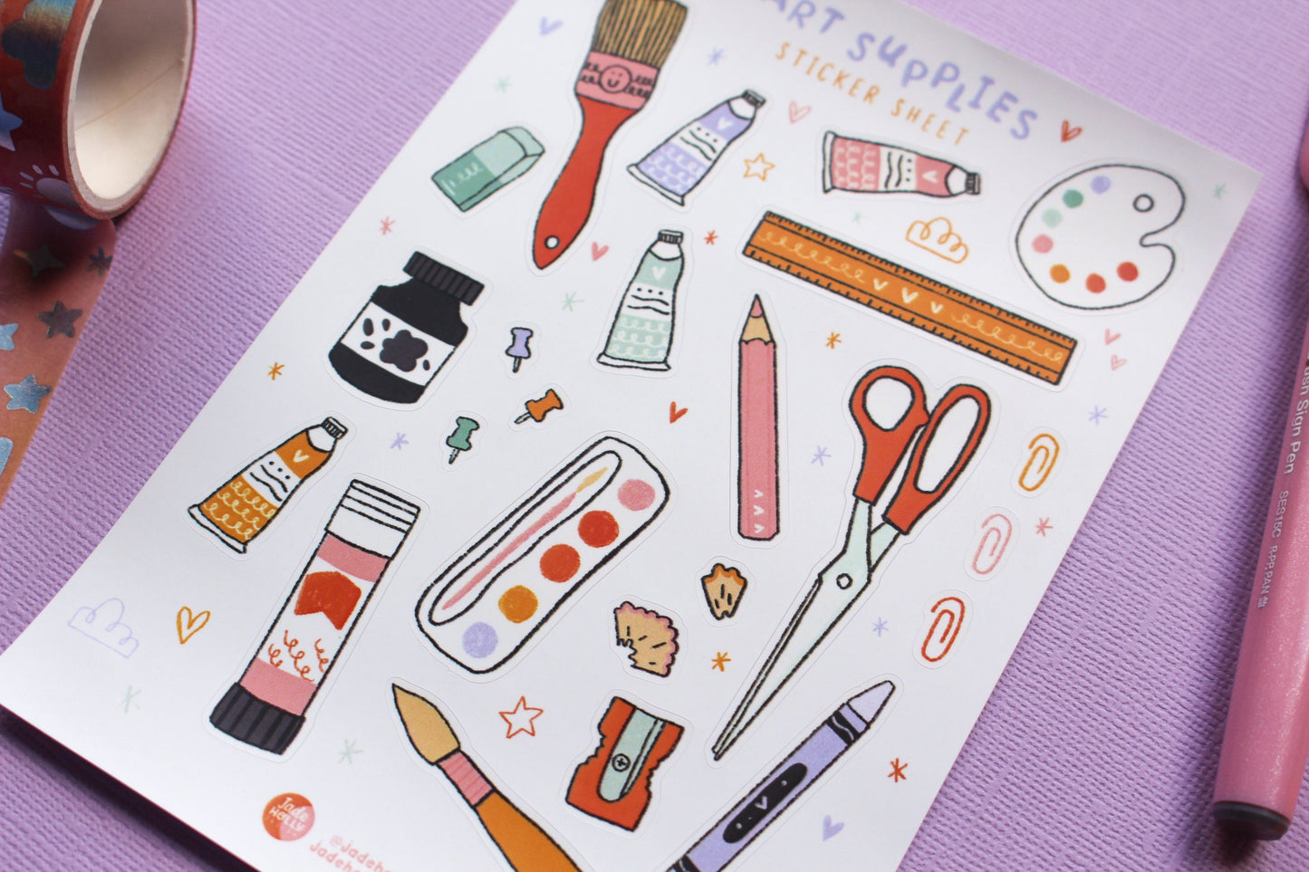 Art Supplies Vinyl Sticker Sheet - journal stickers, scrapbook stickers, planner,
