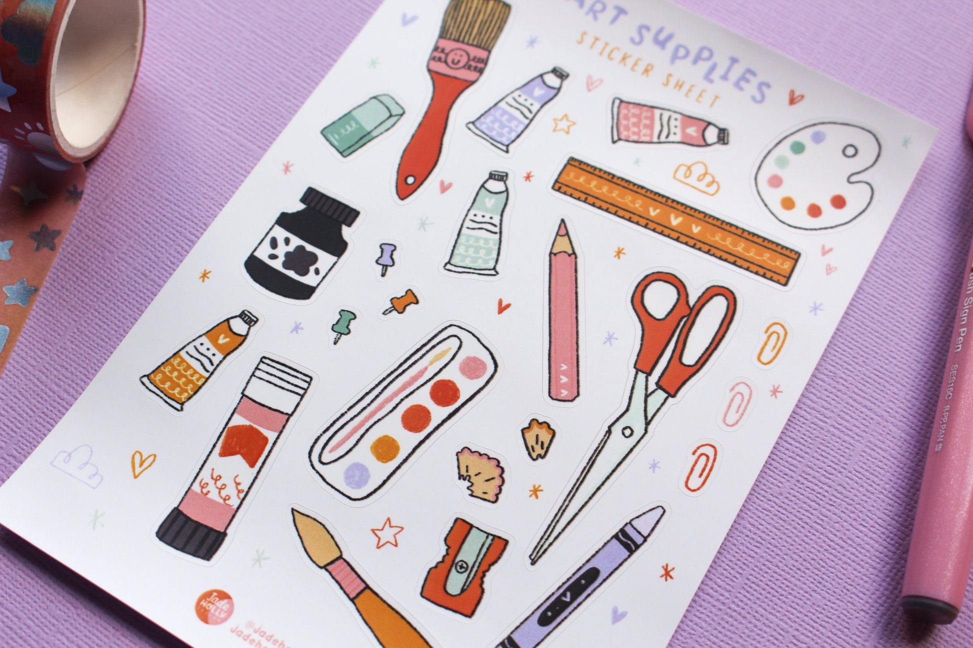Art Supplies Vinyl Sticker Sheet - journal stickers, scrapbook stickers, planner,