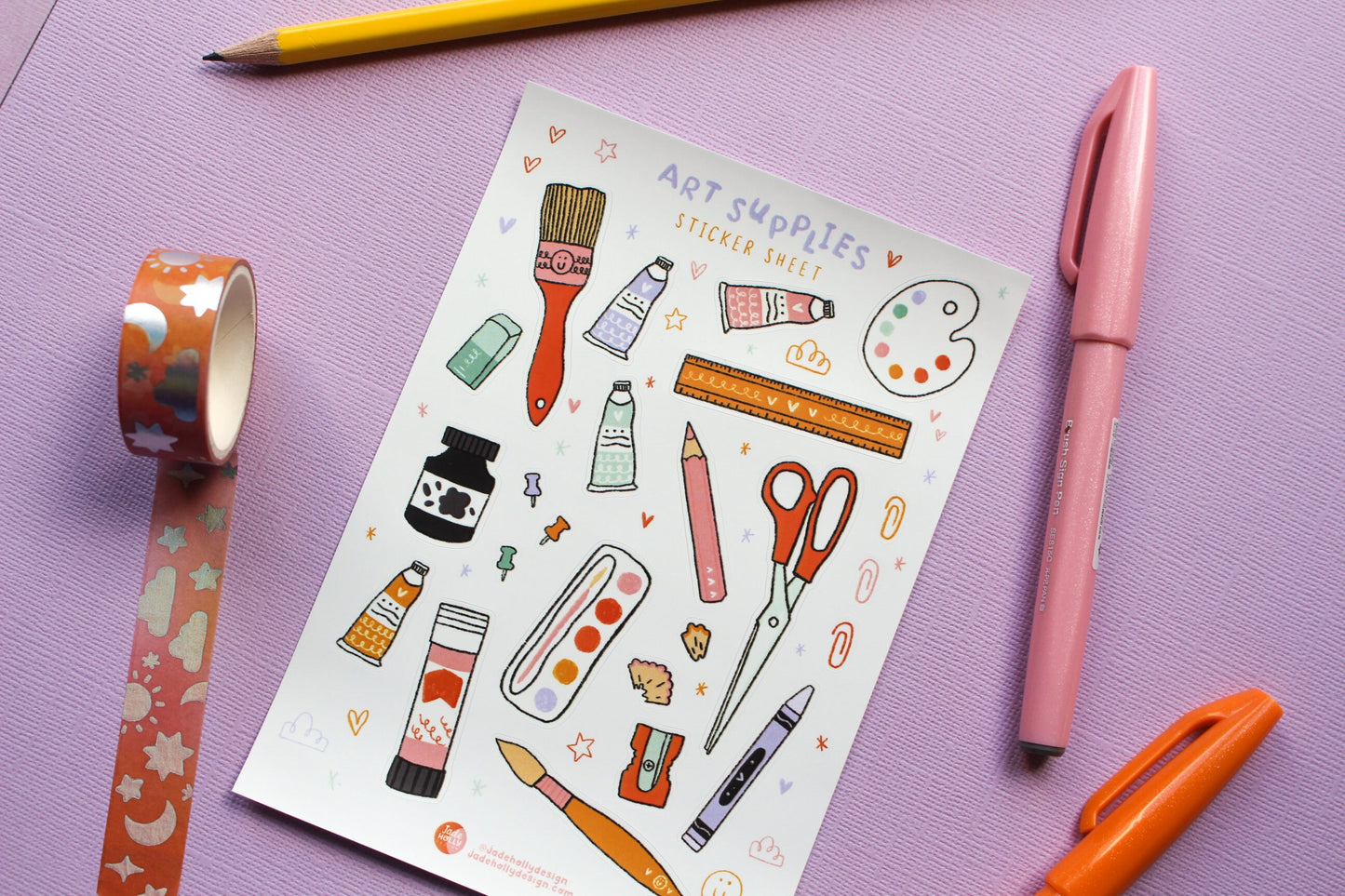 Art Supplies Vinyl Sticker Sheet - journal stickers, scrapbook stickers, planner,