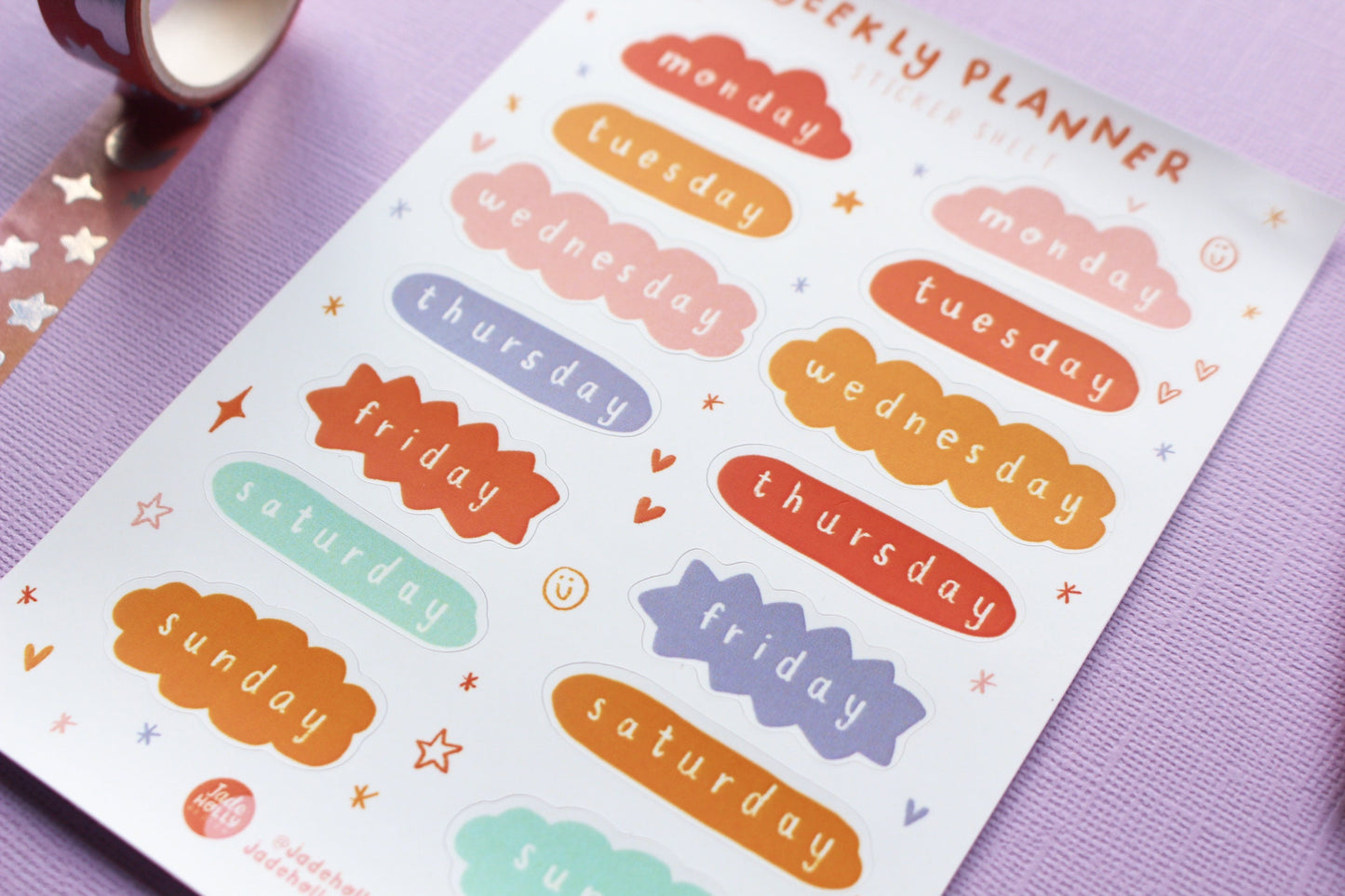 Days of The Week Vinyl Sticker Sheet - journal stickers, scrapbook stickers, planner,