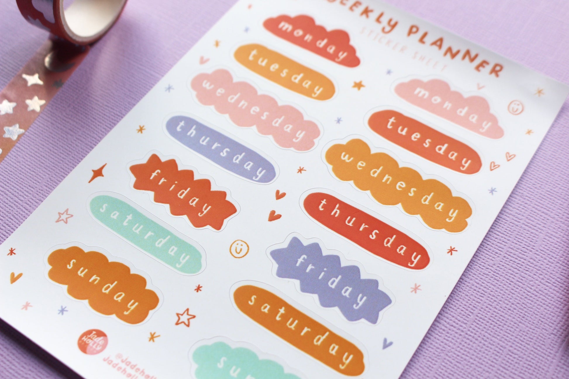 Days of The Week Vinyl Sticker Sheet - journal stickers, scrapbook stickers, planner,