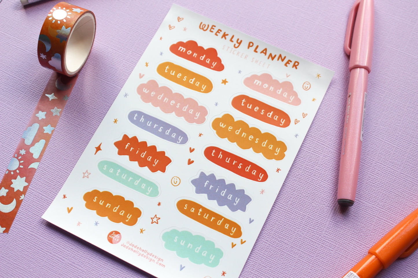 Days of The Week Vinyl Sticker Sheet - journal stickers, scrapbook stickers, planner,