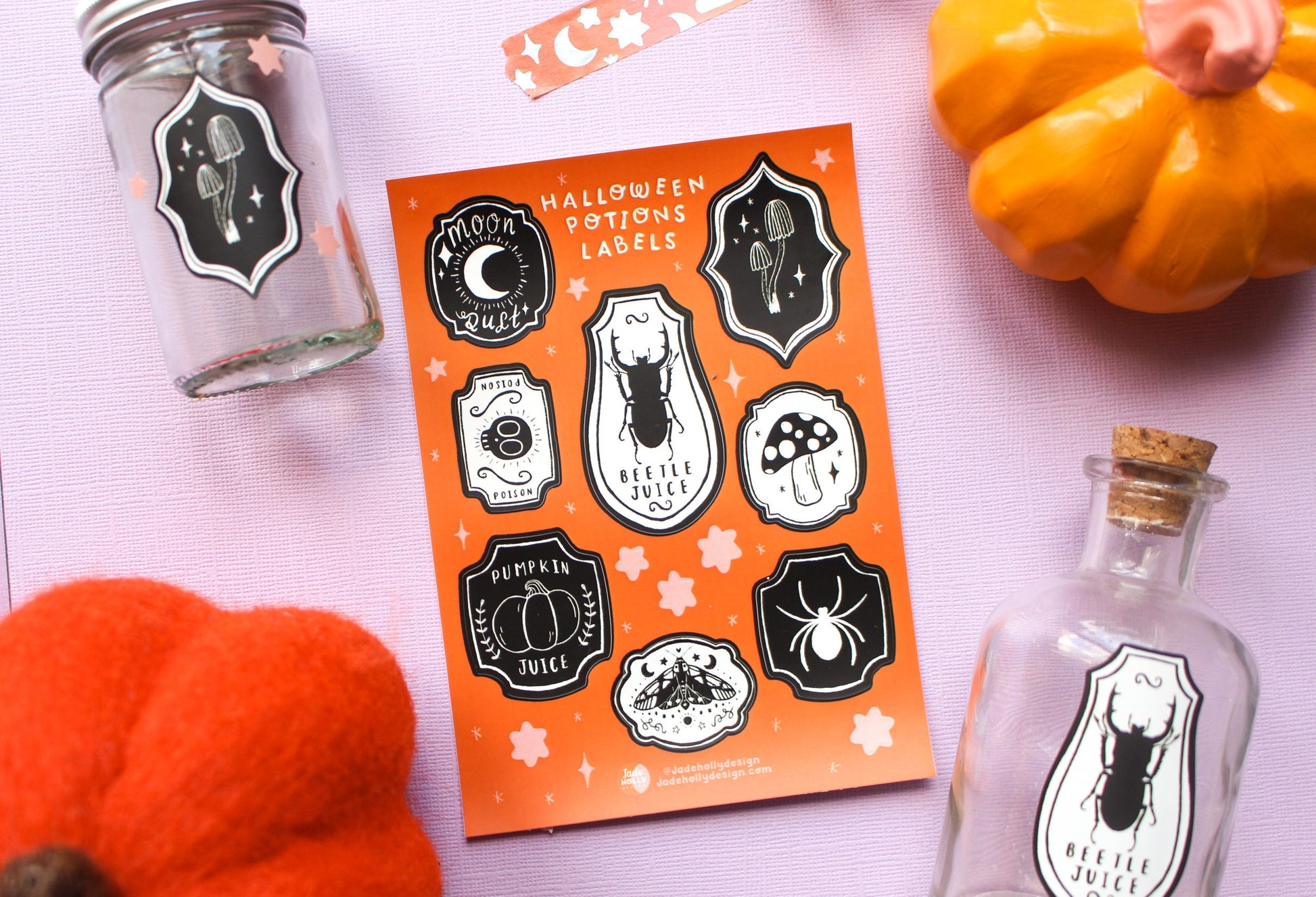 Mini Potion Labels Vinyl Sticker Sheet - Spooky season, pumpkins, ghosties, moth, witchy, autumnal