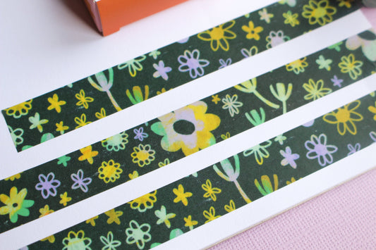 Green Floral Scribble Washi Tape - Decorative Tape