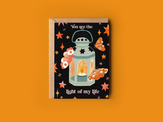 Greetings Card 'You are the light of my life' - Valentine's, Anniversary, Birthday, Love, Moth, Stars
