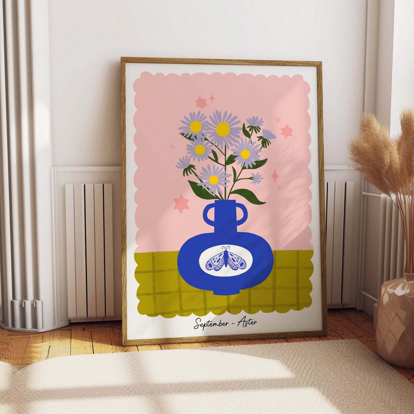 Aster September Birth Flower Wall Art Print | Birthday Month Present | Cottagecore Botanical Decor | Colourful Floral Art
