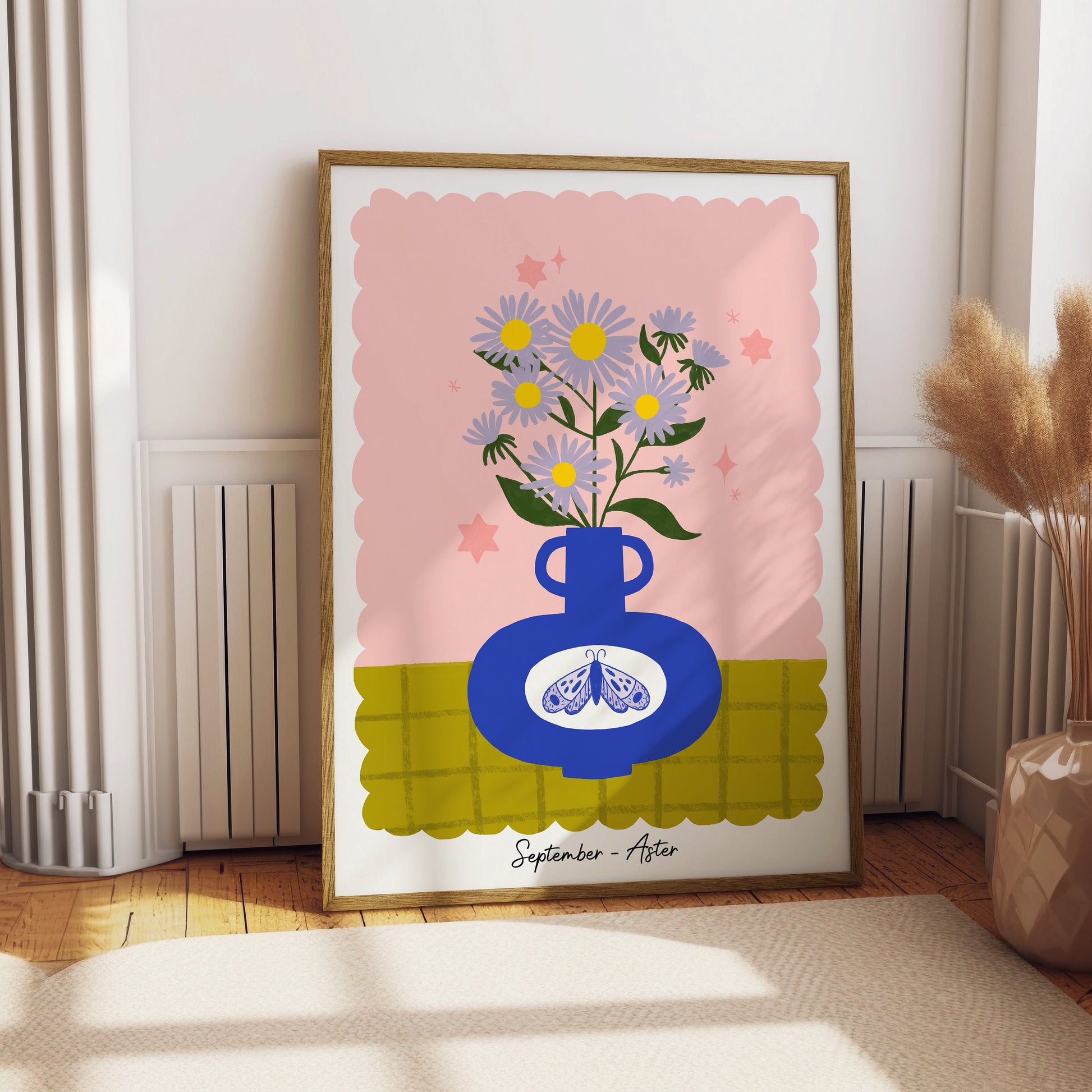 Aster September Birth Flower Wall Art Print | Birthday Month Present | Cottagecore Botanical Decor | Colourful Floral Art