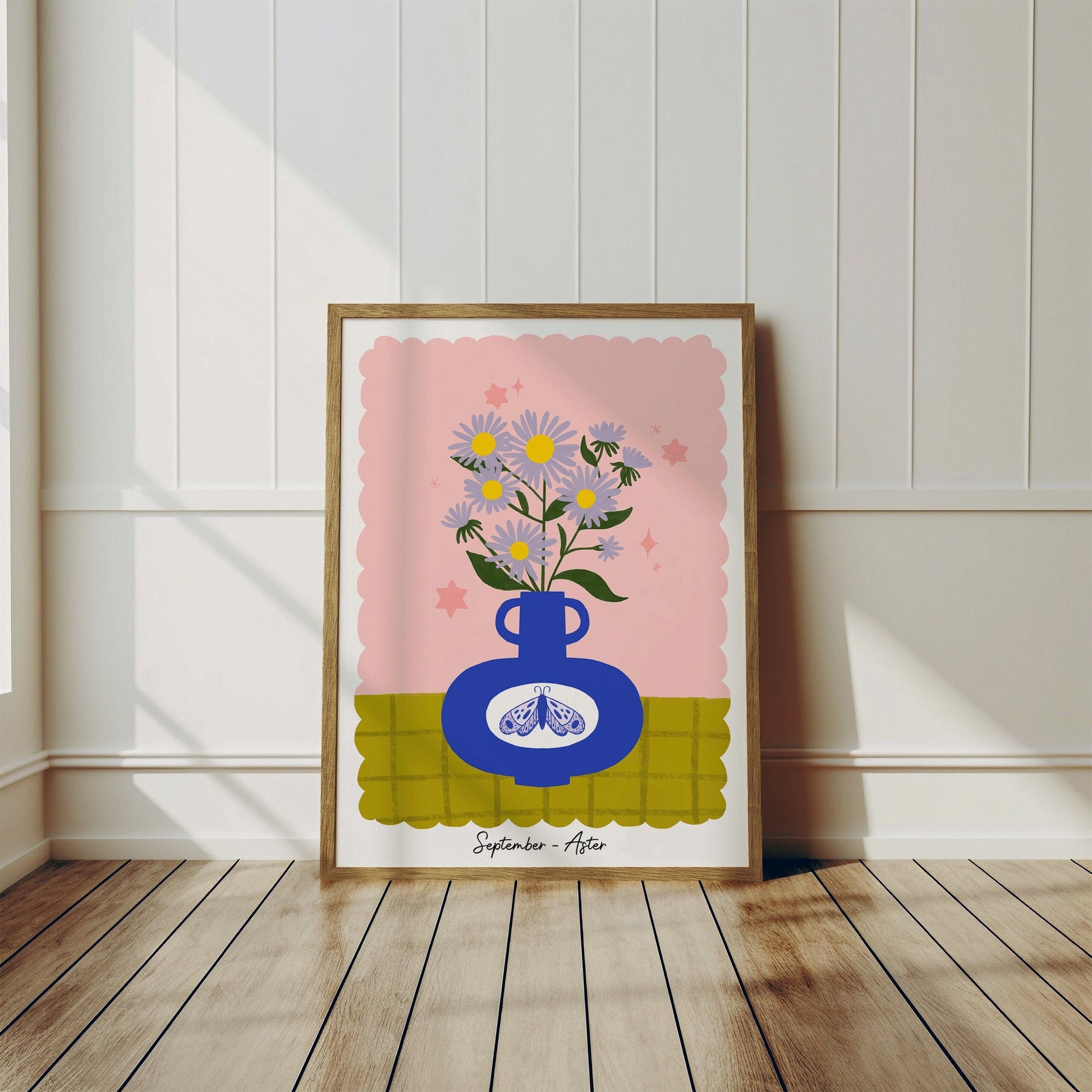 Aster September Birth Flower Wall Art Print | Birthday Month Present | Cottagecore Botanical Decor | Colourful Floral Art