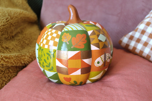 Hand Painted Ceramic Pathwork Pumpkin - Autumnal, Witchy, Folk, Cottagecore, Autumn Decor, Moon, Stars, Woodland