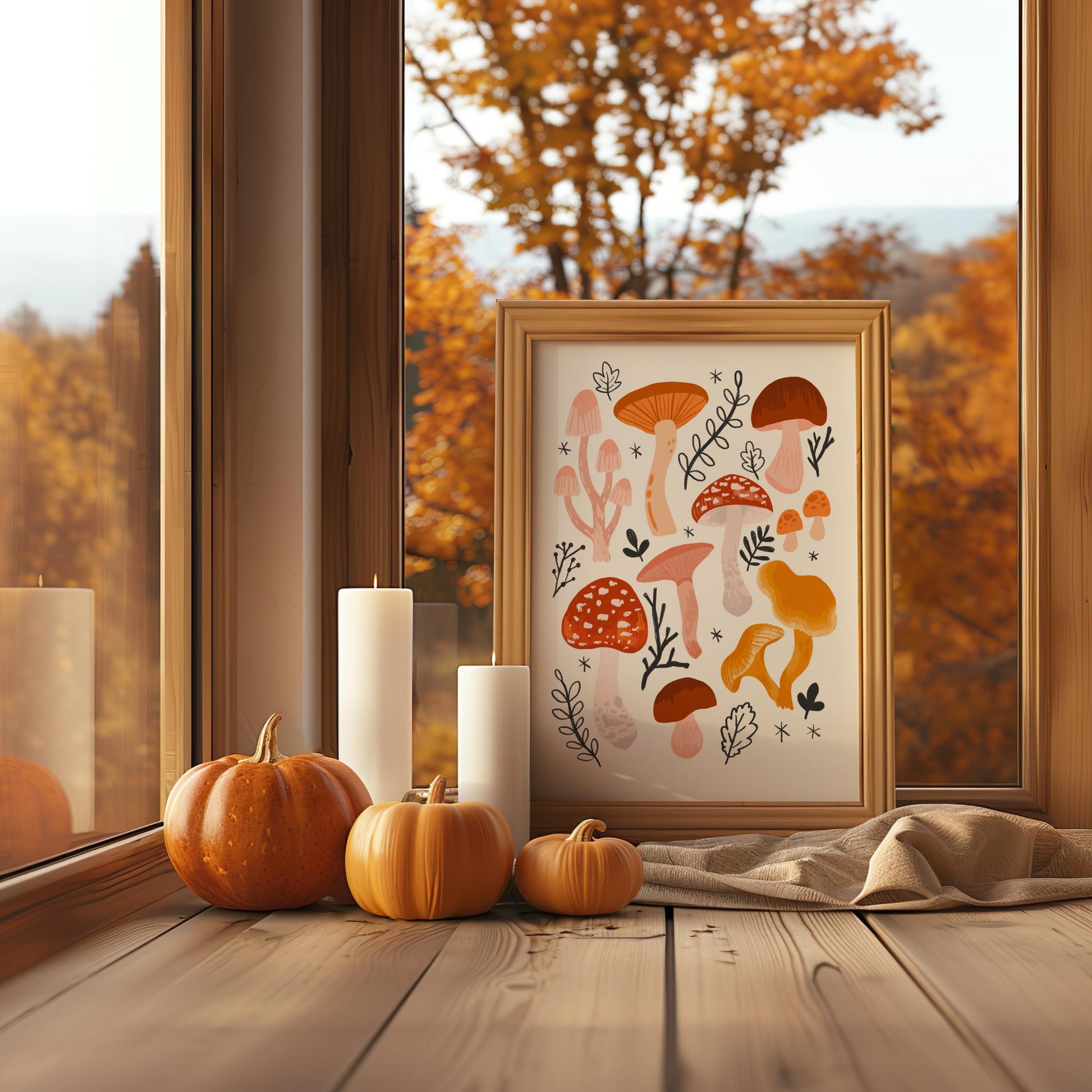 Autumn Mushroom Art Print | Botanical Forest, Cottagecore Decor