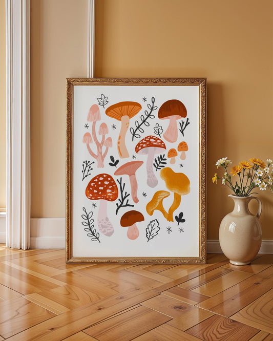 Autumn Mushroom Art Print | Botanical Forest, Cottagecore Decor