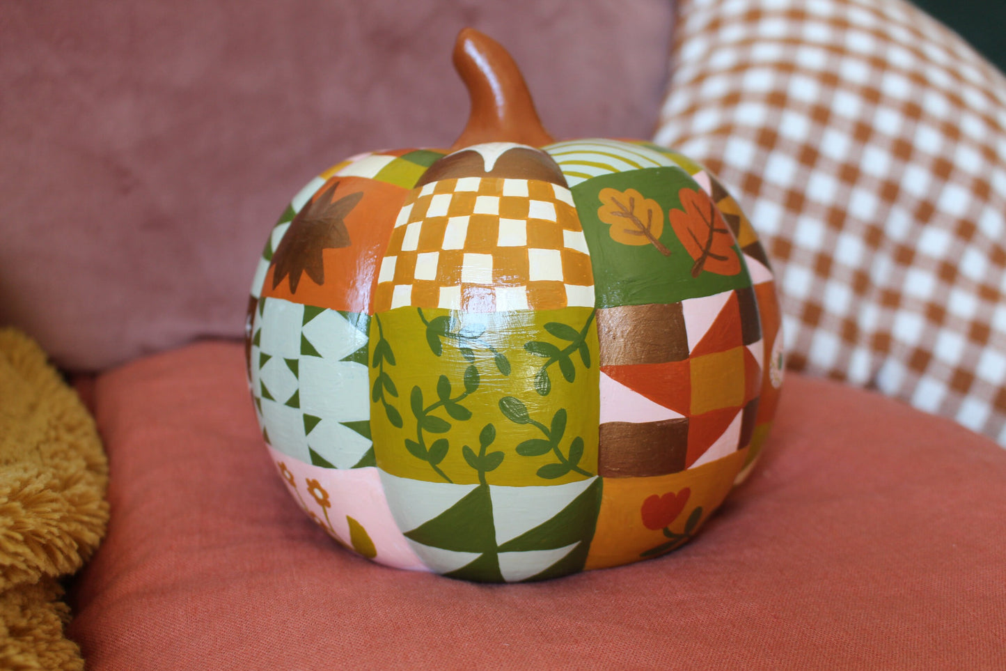 Hand Painted Ceramic Pathwork Pumpkin - Autumnal, Witchy, Folk, Cottagecore, Autumn Decor, Moon, Stars, Woodland