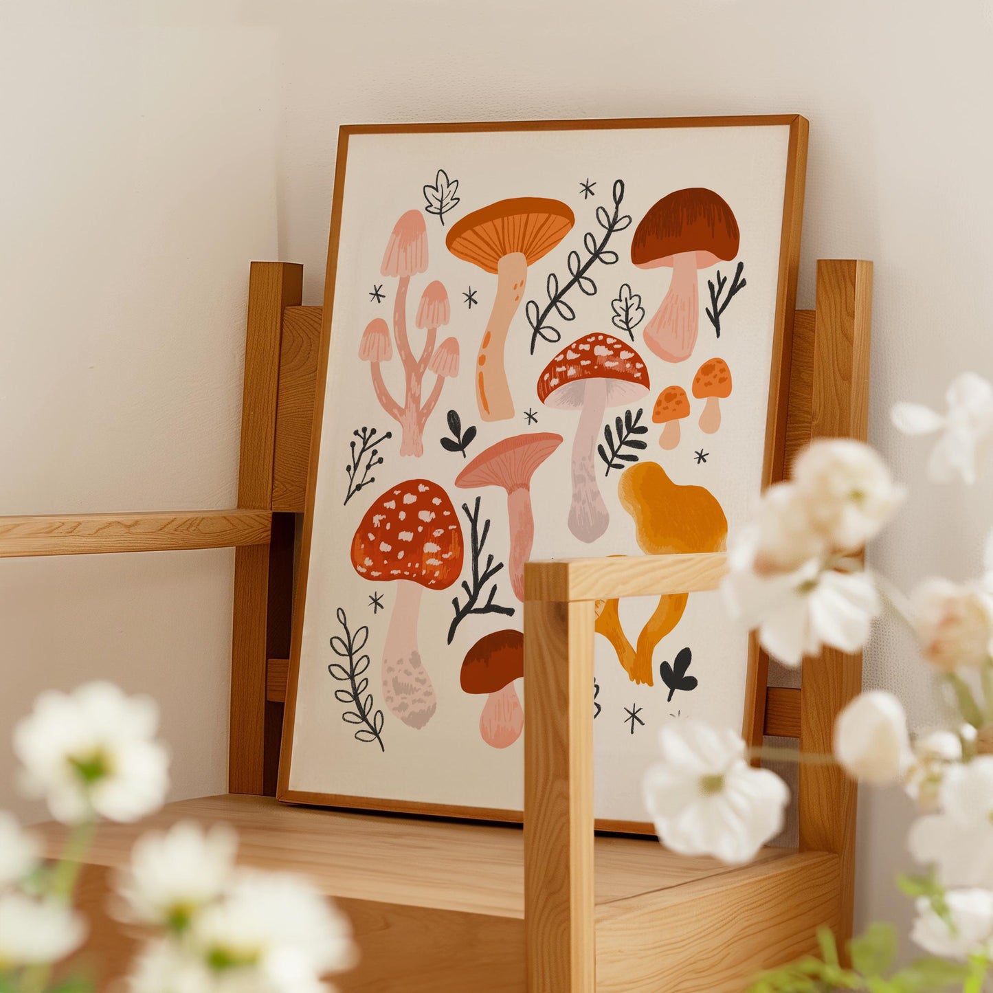 Autumn Mushroom Art Print | Botanical Forest, Cottagecore Decor