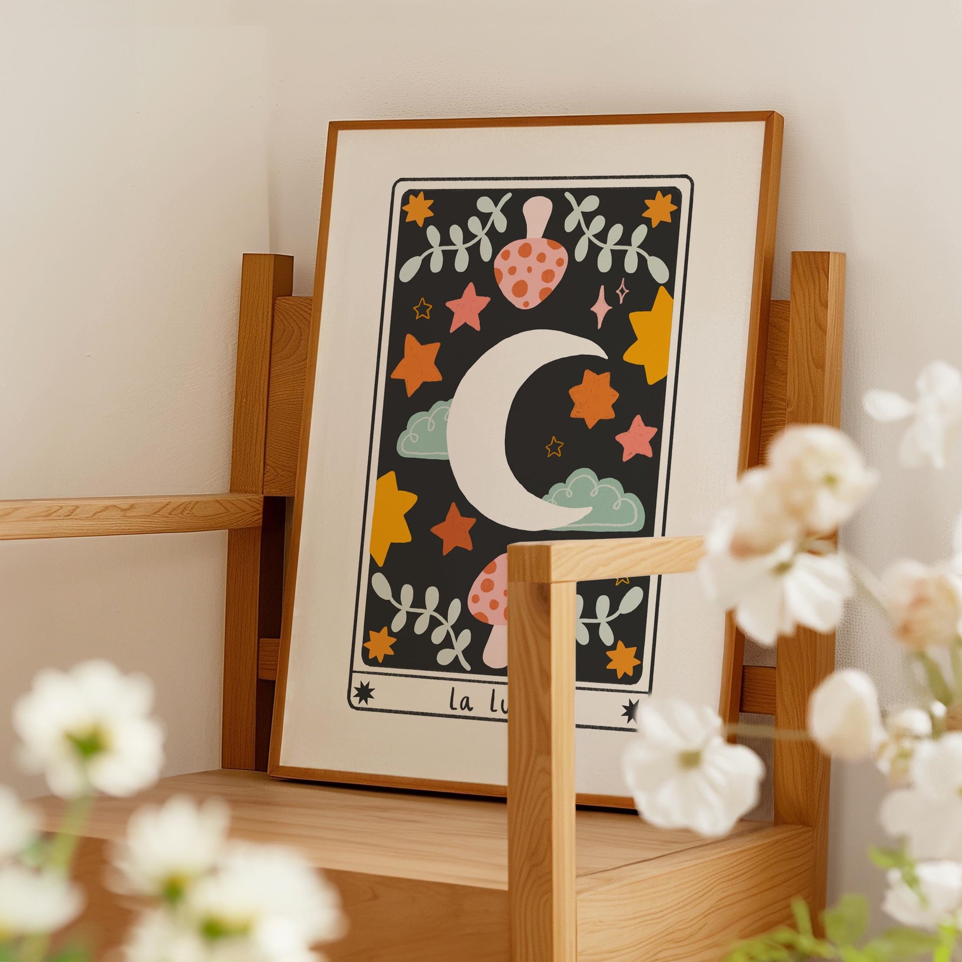 Moon Tarot Card Art Print – Whimsical Celestial Nursery Decor (A4 or A5)