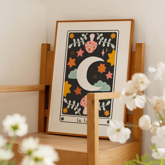 Moon Tarot Card Art Print – Whimsical Celestial Nursery Decor (A4 or A5)