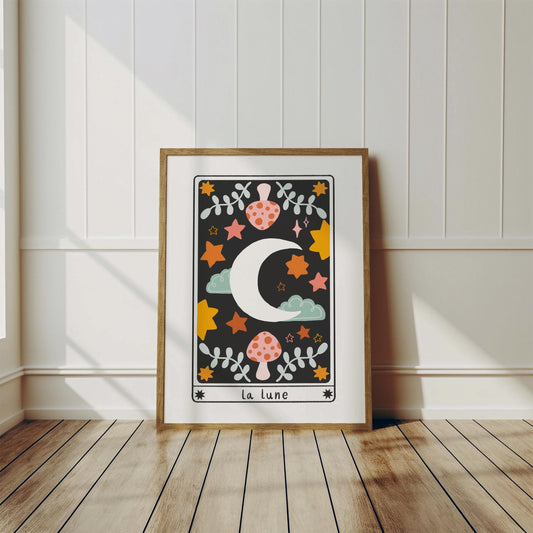 Moon Tarot Card Art Print – Whimsical Celestial Nursery Decor (A4 or A5)